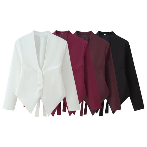 Damen Taillierte Blazerjacke mit Schalkragen, asymmetrischem Zipfelsaum und Knopfverschluss Nord Taschen