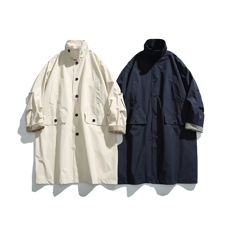 Herren übergroßer wasserdichter Trenchcoat mit Stehkragen und kariertem Futter Nord Taschen