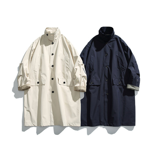 Herren übergroßer wasserdichter Trenchcoat mit Stehkragen und kariertem Futter Nord Taschen