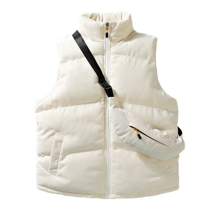 Herren Gesteppte Cord-Ärmellose Thermoweste mit Stehkragen und integrierter Crossbody-Tasche Nord Taschen