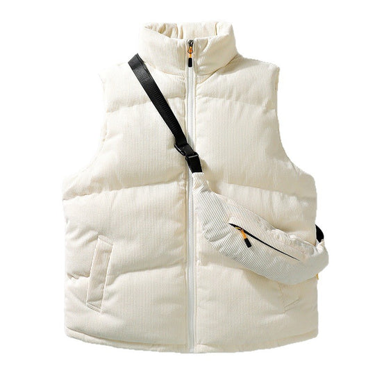 Herren Gesteppte Cord-Ärmellose Thermoweste mit Stehkragen und integrierter Crossbody-Tasche Nord Taschen
