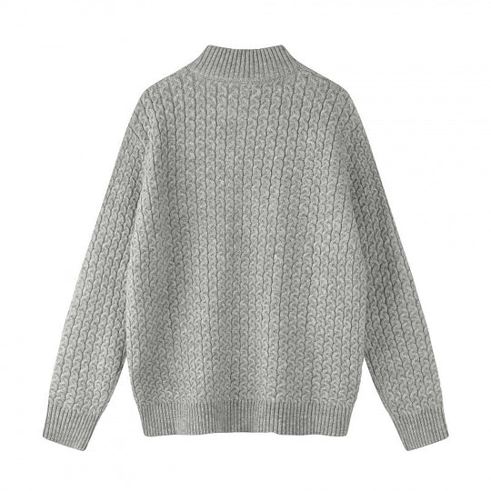 Unisex Boxy-Strickjacke mit Zopfmuster, Stehkragen und Zwei-Wege-Reißverschluss Nord Taschen