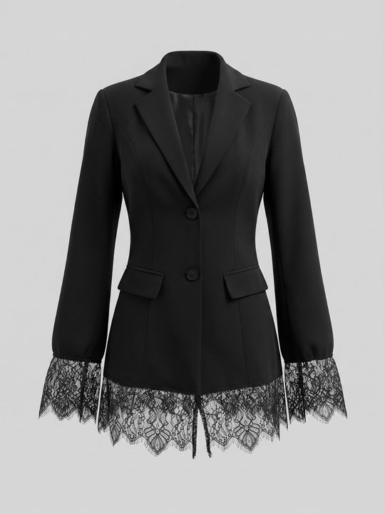 Damen Taillierter Blazer mit Spitzenborte am Saum und Manschetten Nord Taschen