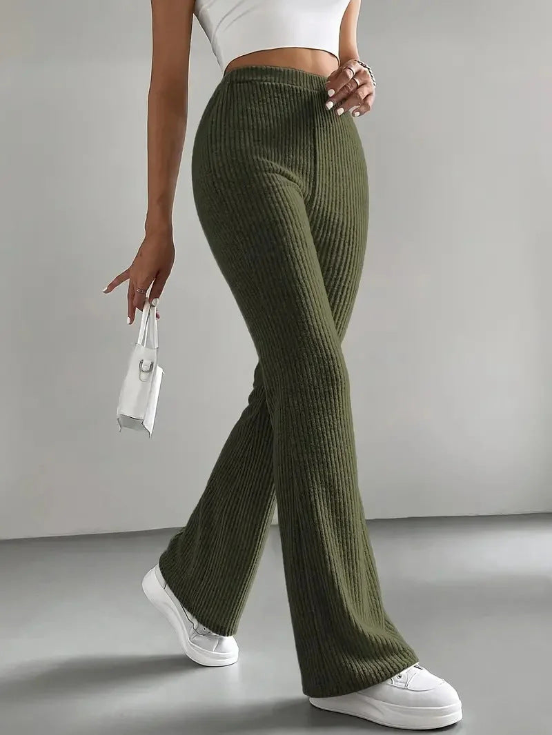 Damen Lässige und elegante Ripp-Optik Hose Nord Taschen