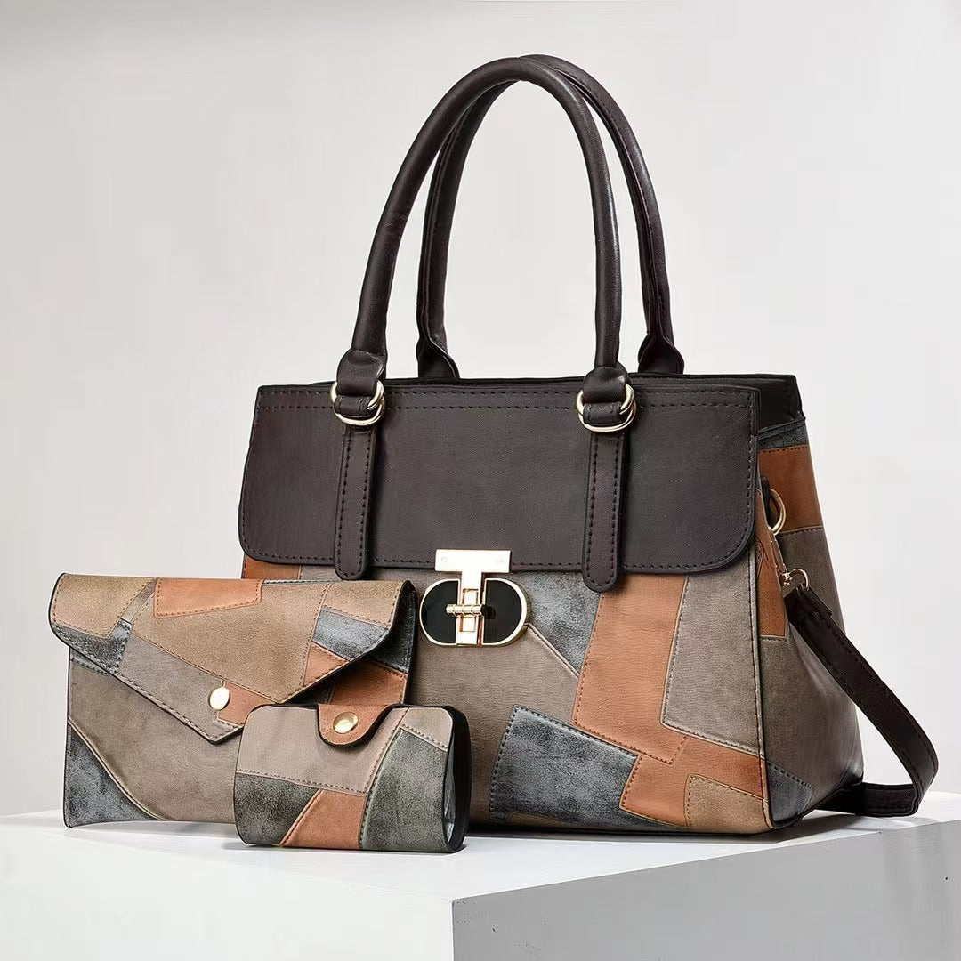 Damen Handtasche mit modischem Patchwork-Design und abnehmbaren Accessoires Nord Taschen