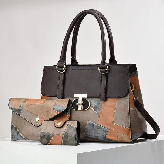 Damen Handtasche mit modischem Patchwork-Design und abnehmbaren Accessoires Nord Taschen