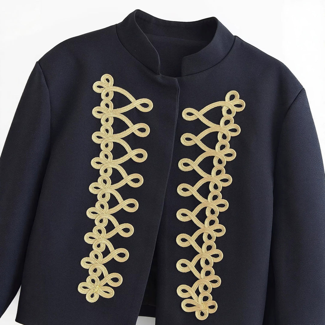 Damen Kurze Militärjacke mit goldverzierter Kordelapplikation Nord Taschen
