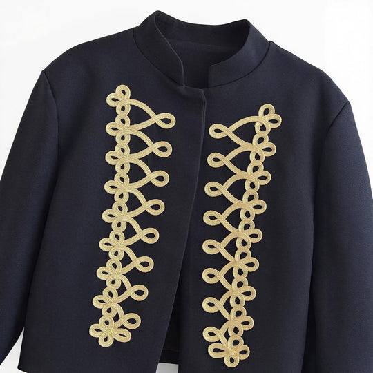 Damen Kurze Militärjacke mit goldverzierter Kordelapplikation Nord Taschen