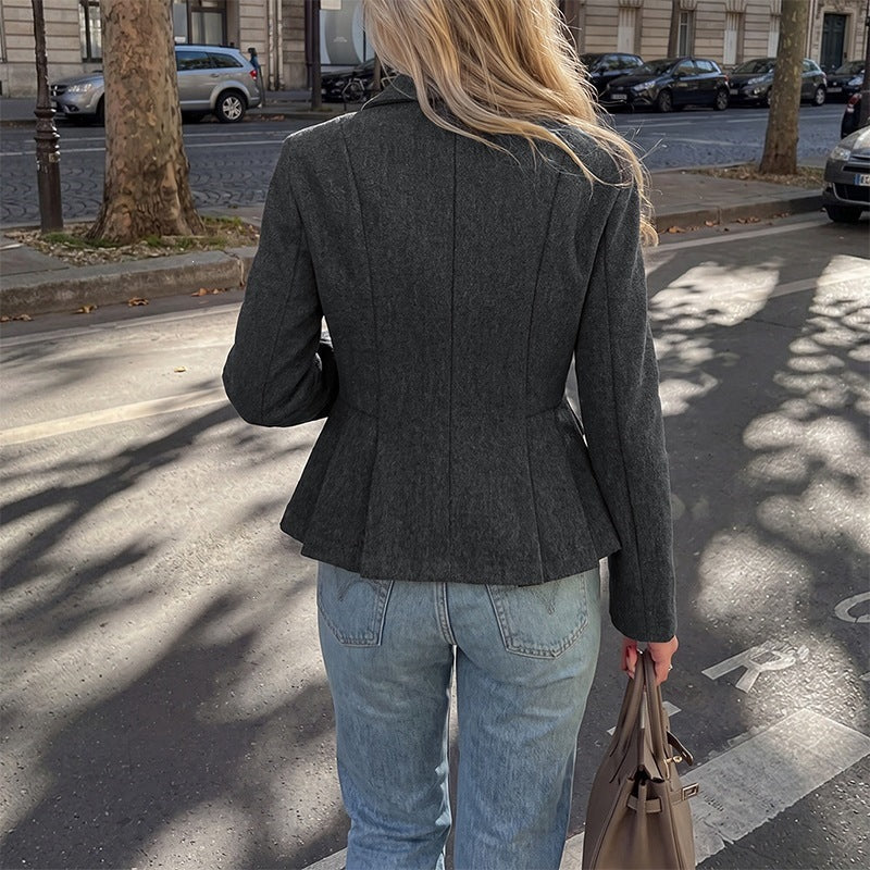 Damen Taillierter Doppelreihiger Blazer mit Schößchen, Kellerfalten & Pattentaschen Nord Taschen