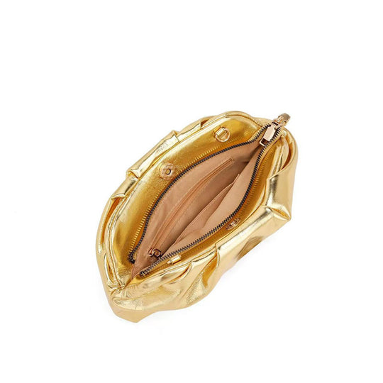 Damen elegante Clutch-Tasche mit goldener Metalloberfläche und modischem Kettenhenkel Nord Taschen