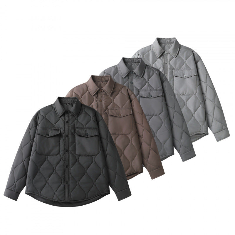 Unisex Gepolsterte gesteppte Hemdjacke mit Pattentaschen und abgerundetem Saum Nord Taschen