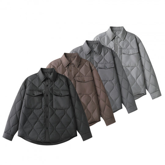 Unisex Gepolsterte gesteppte Hemdjacke mit Pattentaschen und abgerundetem Saum Nord Taschen