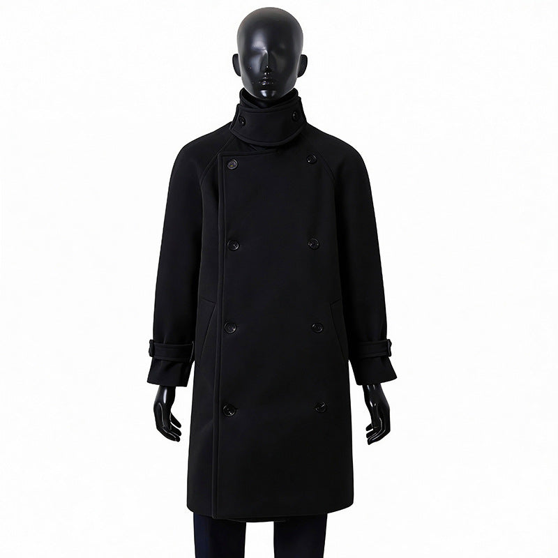 Herren Eleganter Mantel im Longcoat‑Stil aus Wollmix mit Doppelreihe, taillierendem Bindegürtel und dekorativer Schulterpasse Nord Taschen