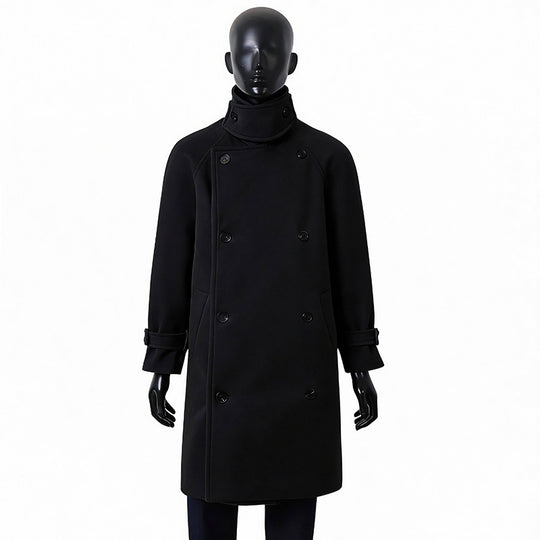 Herren Eleganter Mantel im Longcoat‑Stil aus Wollmix mit Doppelreihe, taillierendem Bindegürtel und dekorativer Schulterpasse Nord Taschen