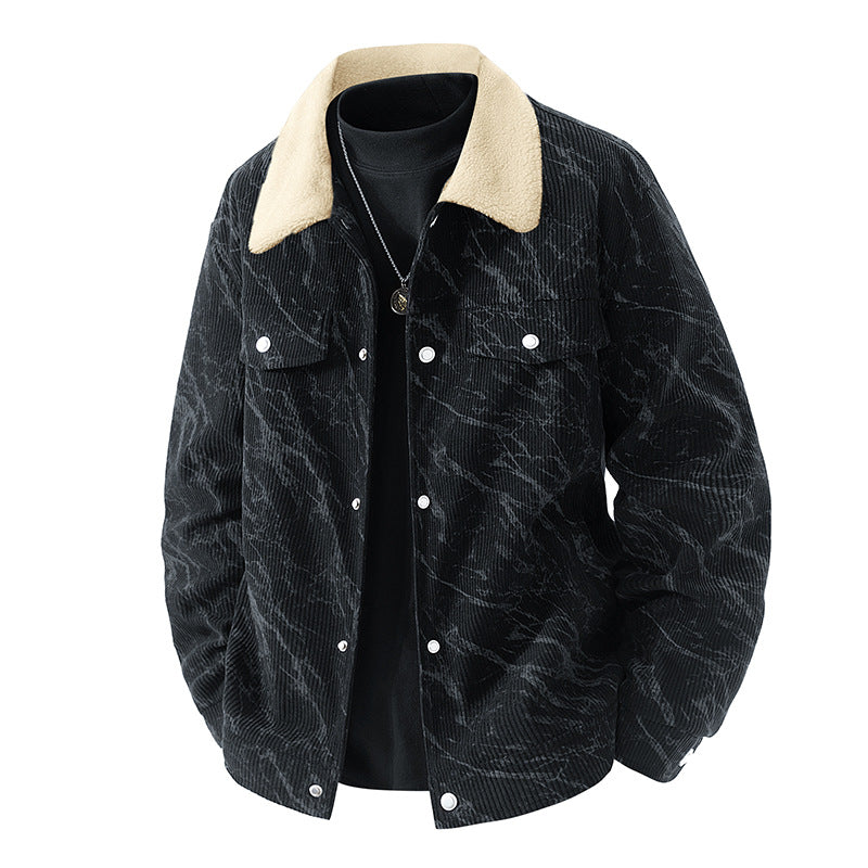 Men's  ribbed corduroy sherpa-collar snap trucker jacket Nord Taschen