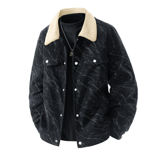 Men's  ribbed corduroy sherpa-collar snap trucker jacket Nord Taschen