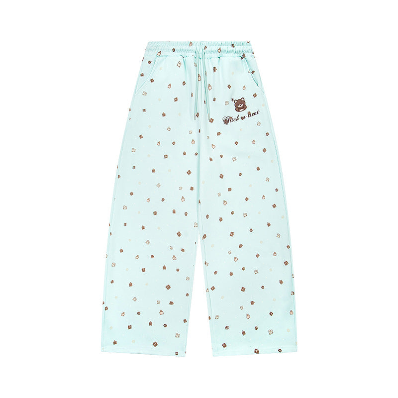 Damen Weite Loungehose im Culotte‑Stil mit elastischem Komfortbund und süßem Bären‑Print Nord Taschen