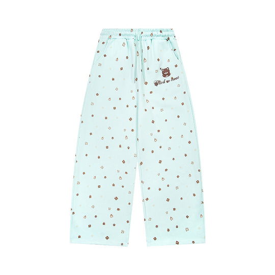 Damen Weite Loungehose im Culotte‑Stil mit elastischem Komfortbund und süßem Bären‑Print Nord Taschen