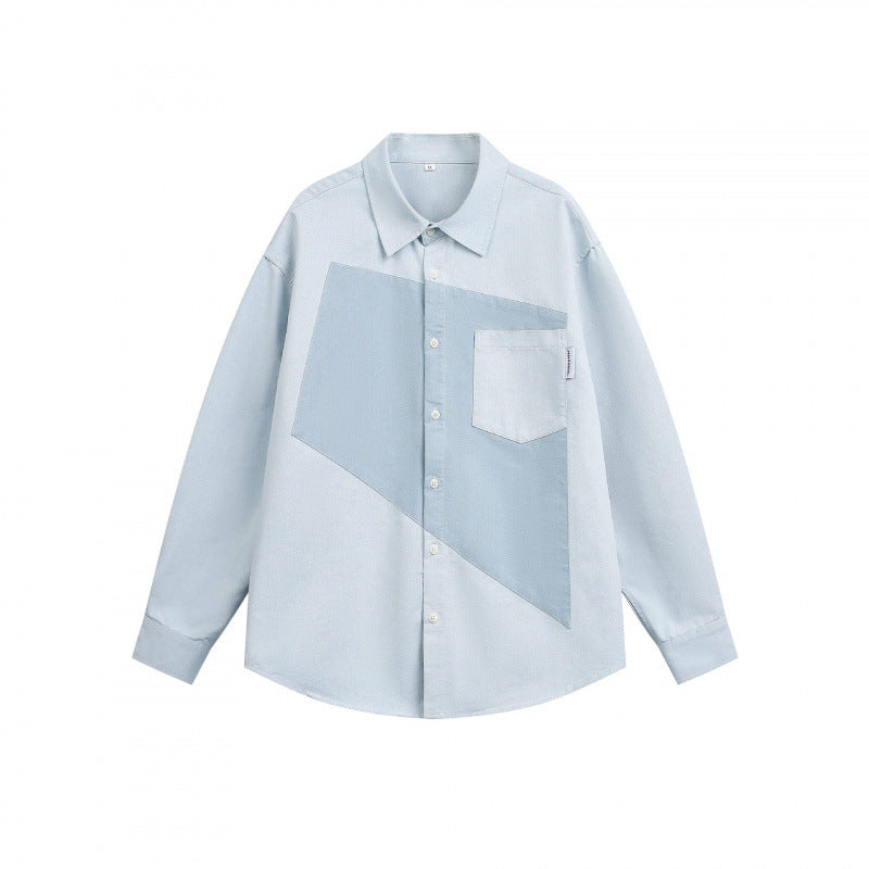 Unisex Oversize-Hemd mit diagonalem Colorblock und Brusttasche Nord Taschen
