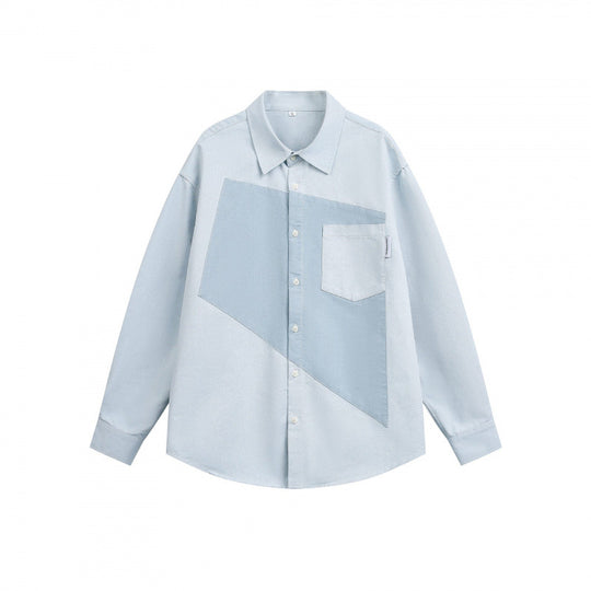Unisex Oversize-Hemd mit diagonalem Colorblock und Brusttasche Nord Taschen