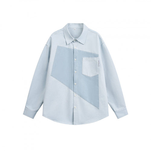 Unisex Oversize-Hemd mit diagonalem Colorblock und Brusttasche Nord Taschen