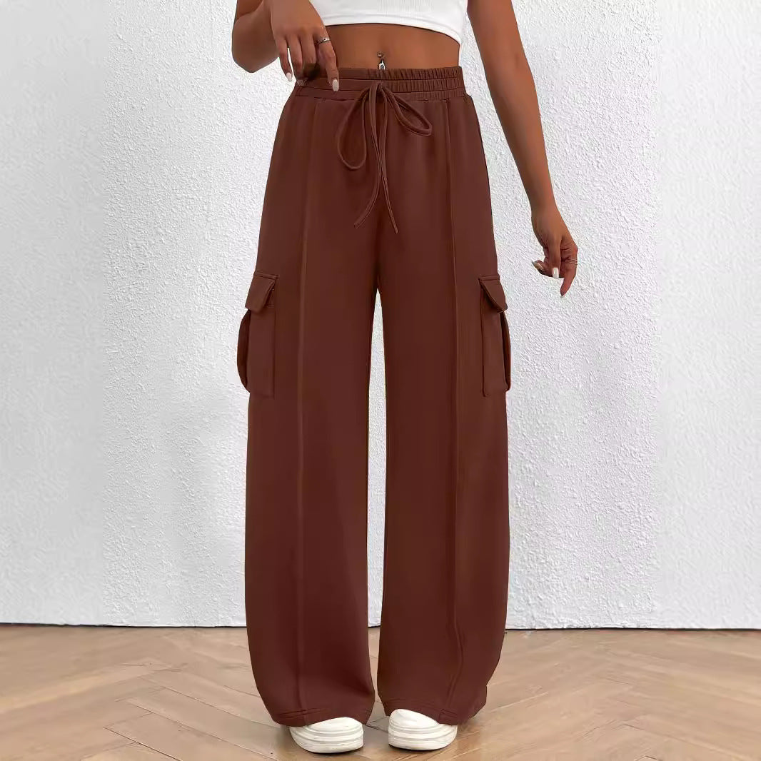 Damen Weite Cargo-Loungehose mit Tunnelzugbund und aufgesetzten Pattentaschen Nord Taschen