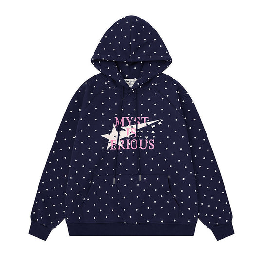 Damen Oversize-Kapuzenpullover mit Polka-Dot-Allover, Kängurutasche und Stern-Grafik Nord Taschen