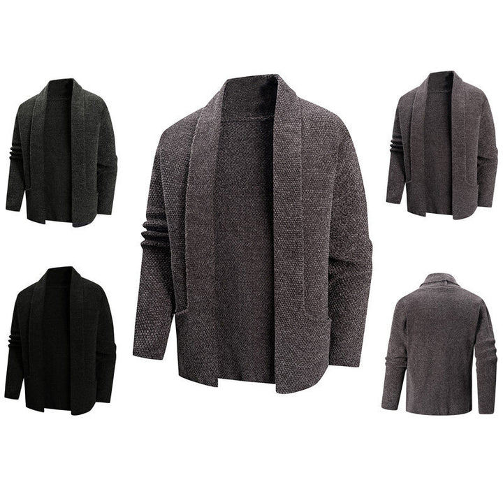 Herren offener Strickmantel mit weitem Fallendem Schalkragen und aufgesetzten Eingrifftaschen Nord Taschen