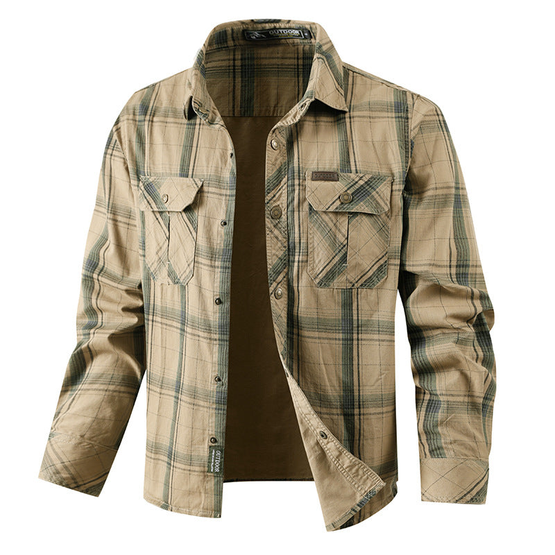Herren  kariertes Overshirtjacke aus Baumwoll-Twill mit doppelt verstärkten Brusttaschen und verlängertem Schnitt Nord Taschen