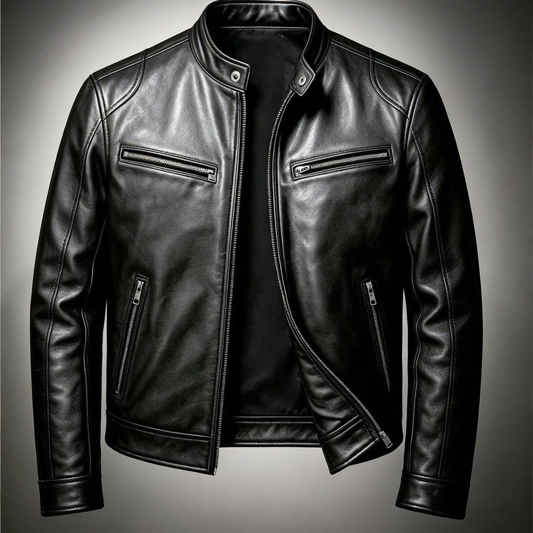 Herren Lederjacke im Vintage-Suede-Look mit Stehkragen und Reißverschlusstaschen Nord Taschen