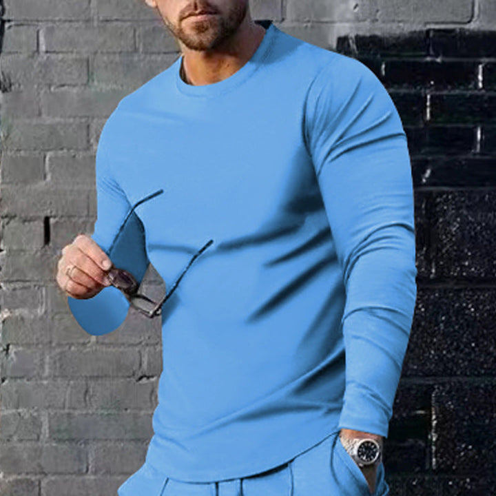 Herren nan schmal geschnittenes Langarmshirt mit Rundhalsausschnitt elastischem Baumwollstretch und verlängertem Saum