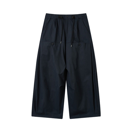 Damen weite verkürzte Bundfaltenhose mit Tunnelzug und Cargotaschen Nord Taschen