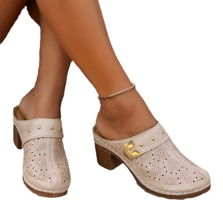 Damen elegante Clogs mit modischem Blumendesign und geschmackvoller Schnalle
