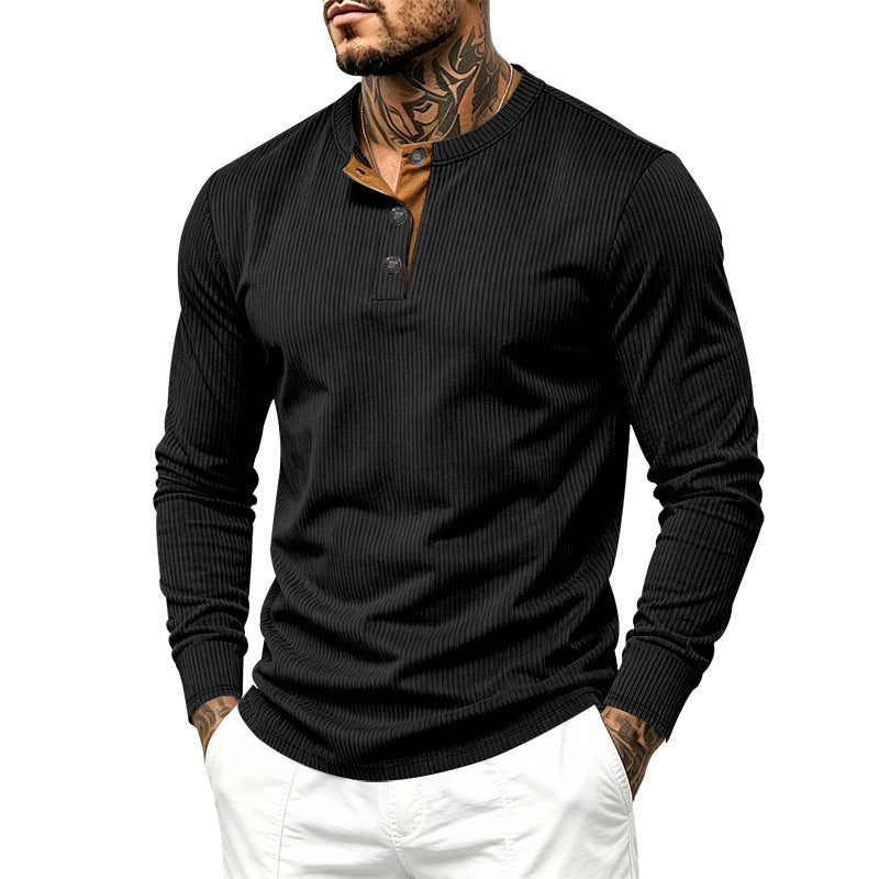 Herren Langärmeliges Rippstrick-Henley-Shirt mit Knopfleiste und Rundhalskragen Nord Taschen