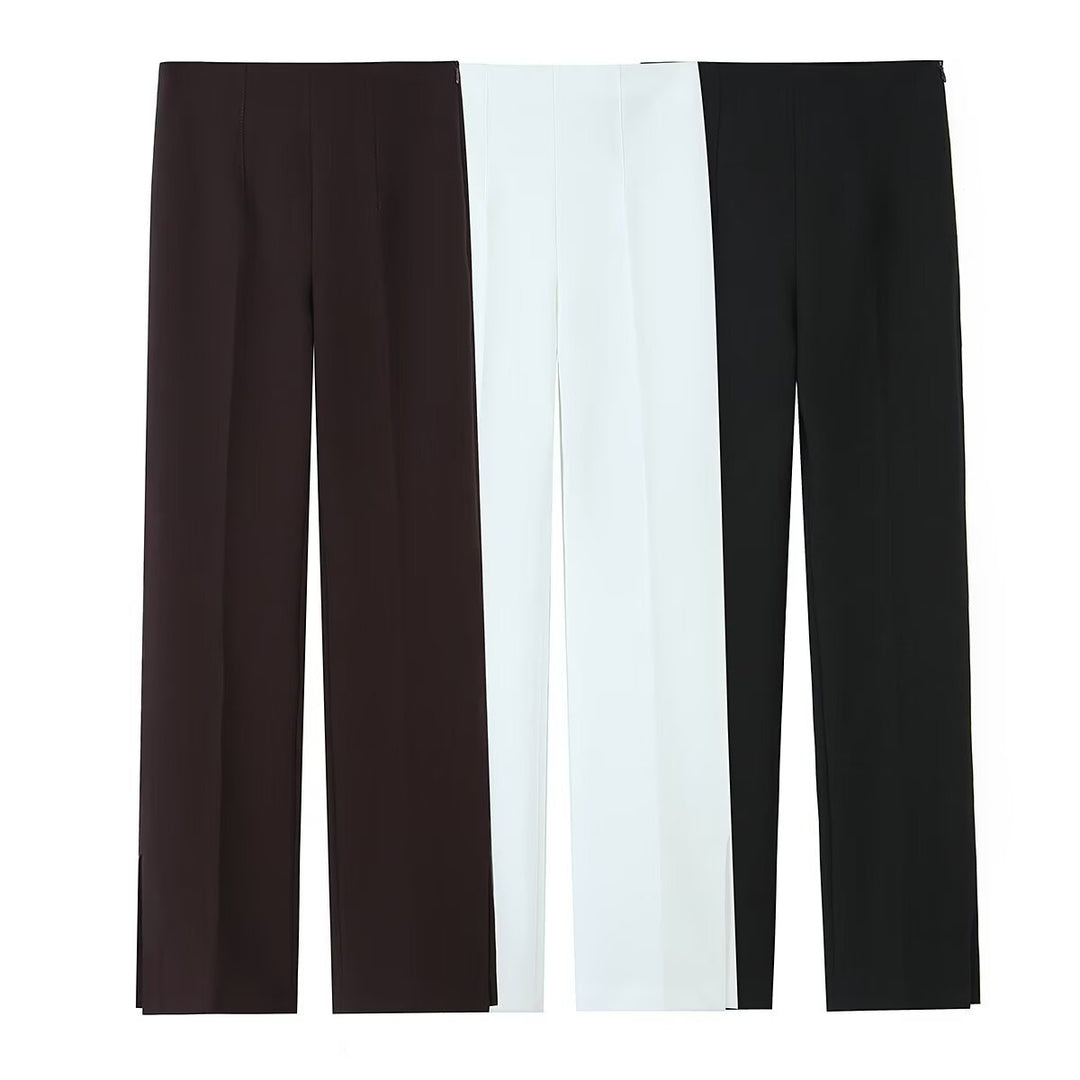 Damen Weite High‑Waist‑Hose mit Bundfalte und seitlichen Beinschlitzen Nord Taschen