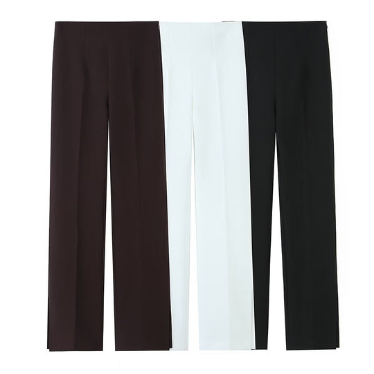 Damen Weite High‑Waist‑Hose mit Bundfalte und seitlichen Beinschlitzen Nord Taschen
