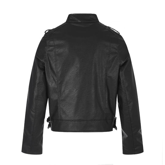 Herren Biker‑Lederjacke im Military‑Style mit Nieten, Stehkragen und Taillengürtel Nord Taschen