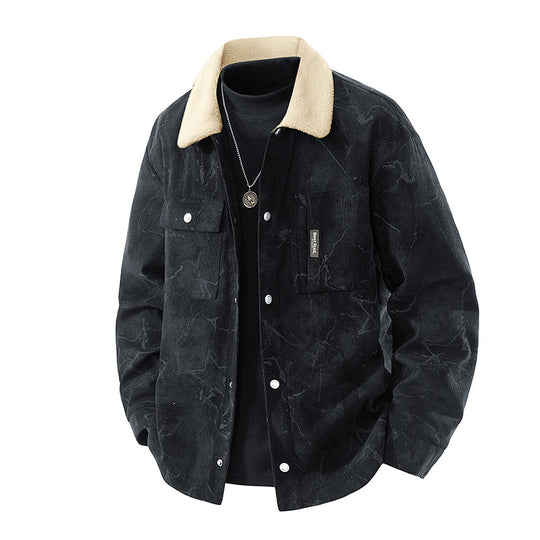 Men's  marbled corduroy sherpa-collar overshirt jacket with flap chest pockets Nord Taschen