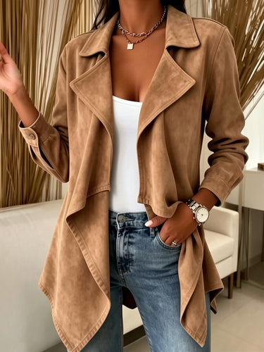 Damen Wasserfalljacke aus Veloursimitat mit asymmetrischem Saum Nord Taschen