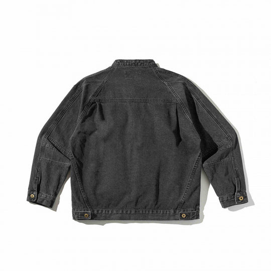 Unisex Boxige Denim‑Hemdjacke im Worker‑Look mit Stehkragen, Raglanärmeln und Brust‑Welttasche Nord Taschen