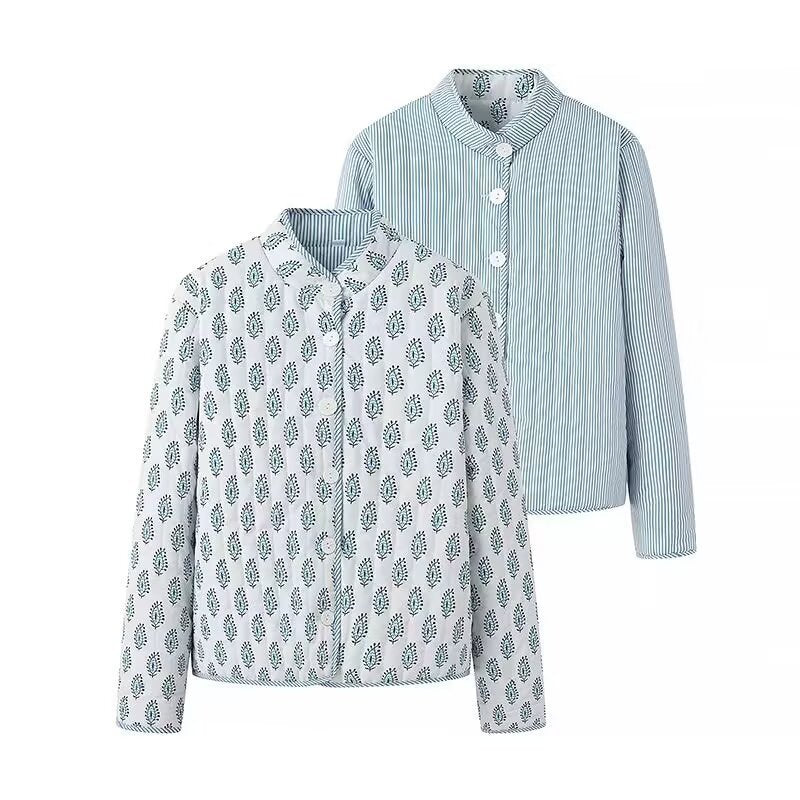 Damen Leichte Baumwoll-Hemdbluse mit Stehkragen, durchgehender Knopfleiste und Allover-Print Nord Taschen