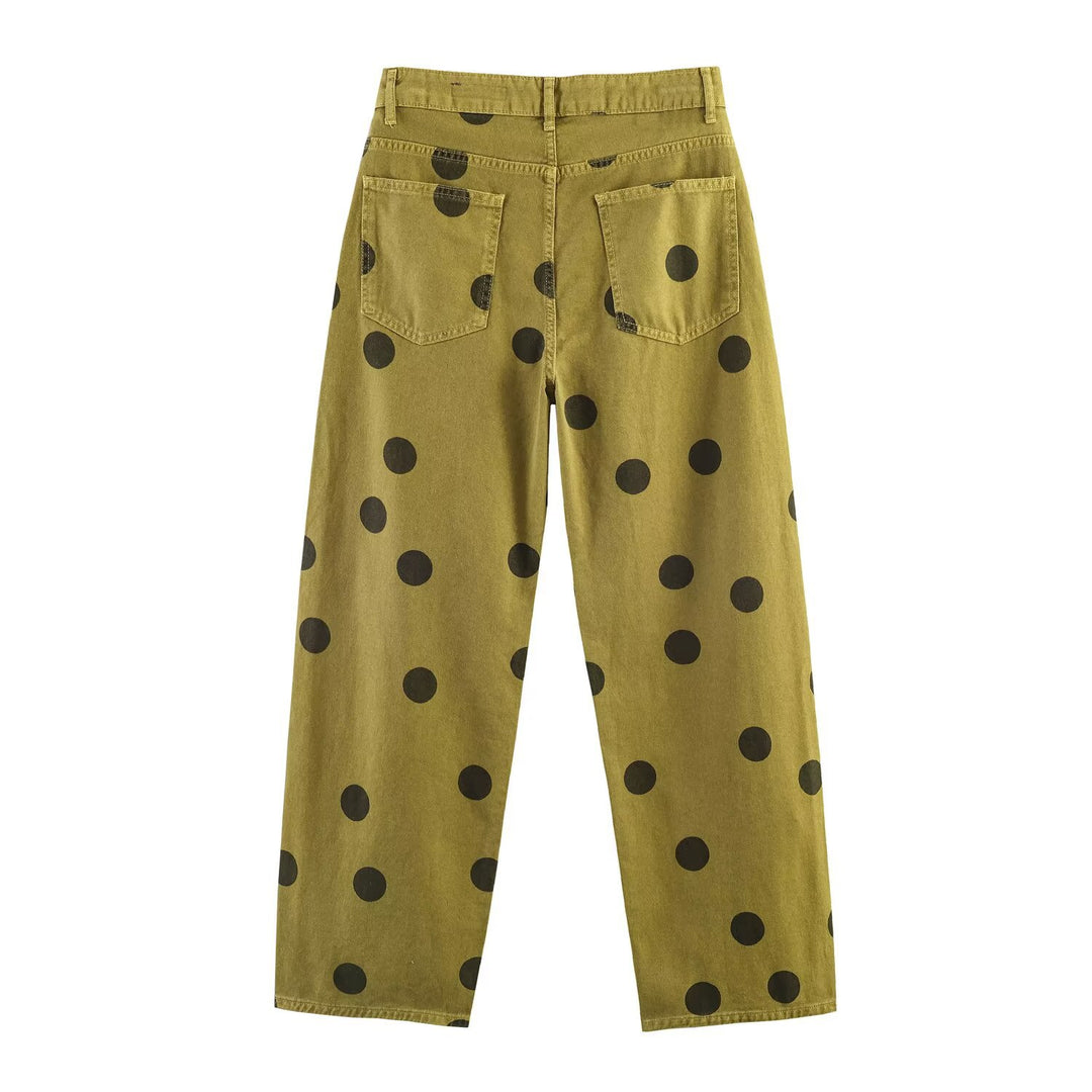 Damen High‑Waist‑Hose mit weitem Bein, geradem Schnitt und Punktmuster Nord Taschen