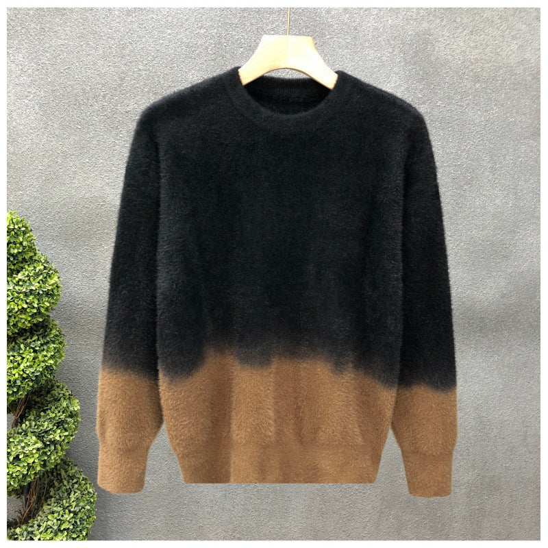 Herren Flauschiger Farbverlauf-Pullover aus Mohair-Mix mit Rundhals und geradem Schnitt Nord Taschen