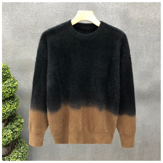 Herren Flauschiger Farbverlauf-Pullover aus Mohair-Mix mit Rundhals und geradem Schnitt Nord Taschen