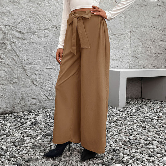 Damen Weite High-Waist-Hose mit Paperbag-Bund und Bindegürtel Nord Taschen