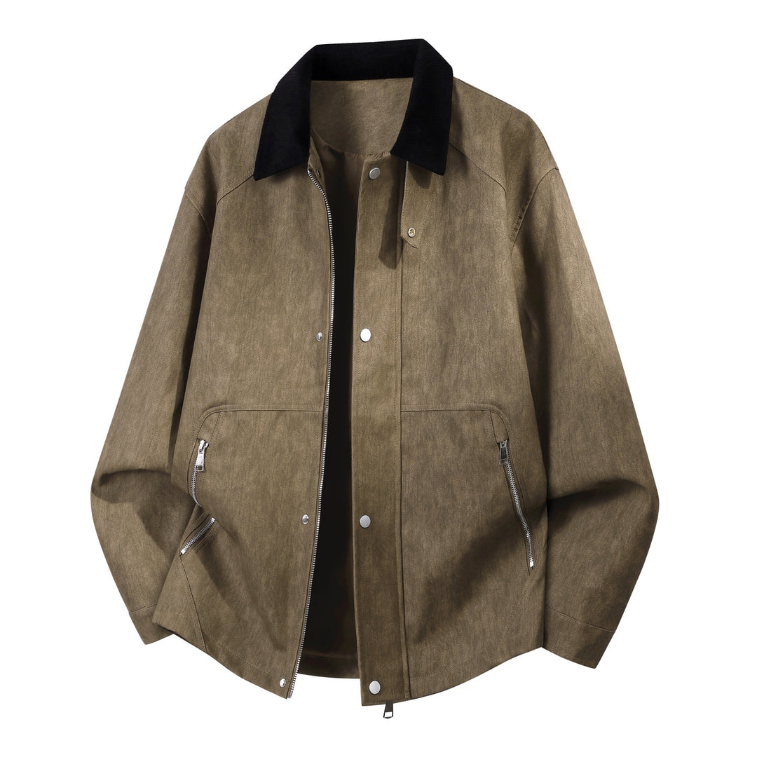 Herren Robuste Kunstleder‑Bomberjacke mit Cordkragen, Zwei‑Wege‑Reißverschluss & Reißverschluss‑Taschen Nord Taschen