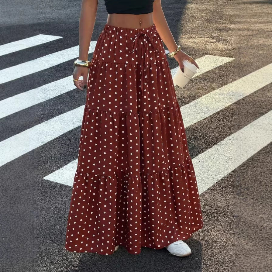 Damen Gestufter Maxirock mit elastischem Bund und Polka-Dot-Muster Nord Taschen
