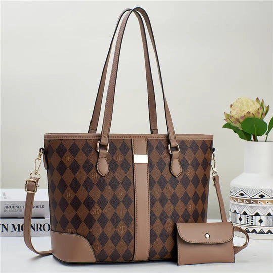 Damen praktische Tote-Handtasche mit stilvoller Karomusterung und abnehmbarer Mini-Clutch Nord Taschen