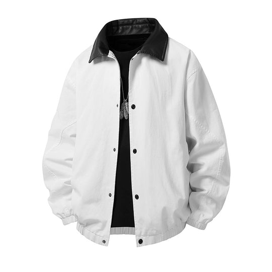 Herren Boxy-Coachjacke im minimalistischen Layering-Stil mit kontrastierendem Kunstlederkragen, Druckknopfverschluss & elastischem Saum Nord Taschen