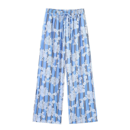 Damen Weite Palazzo-Hose mit elastischem Bund und floralem Streifen-Print Nord Taschen